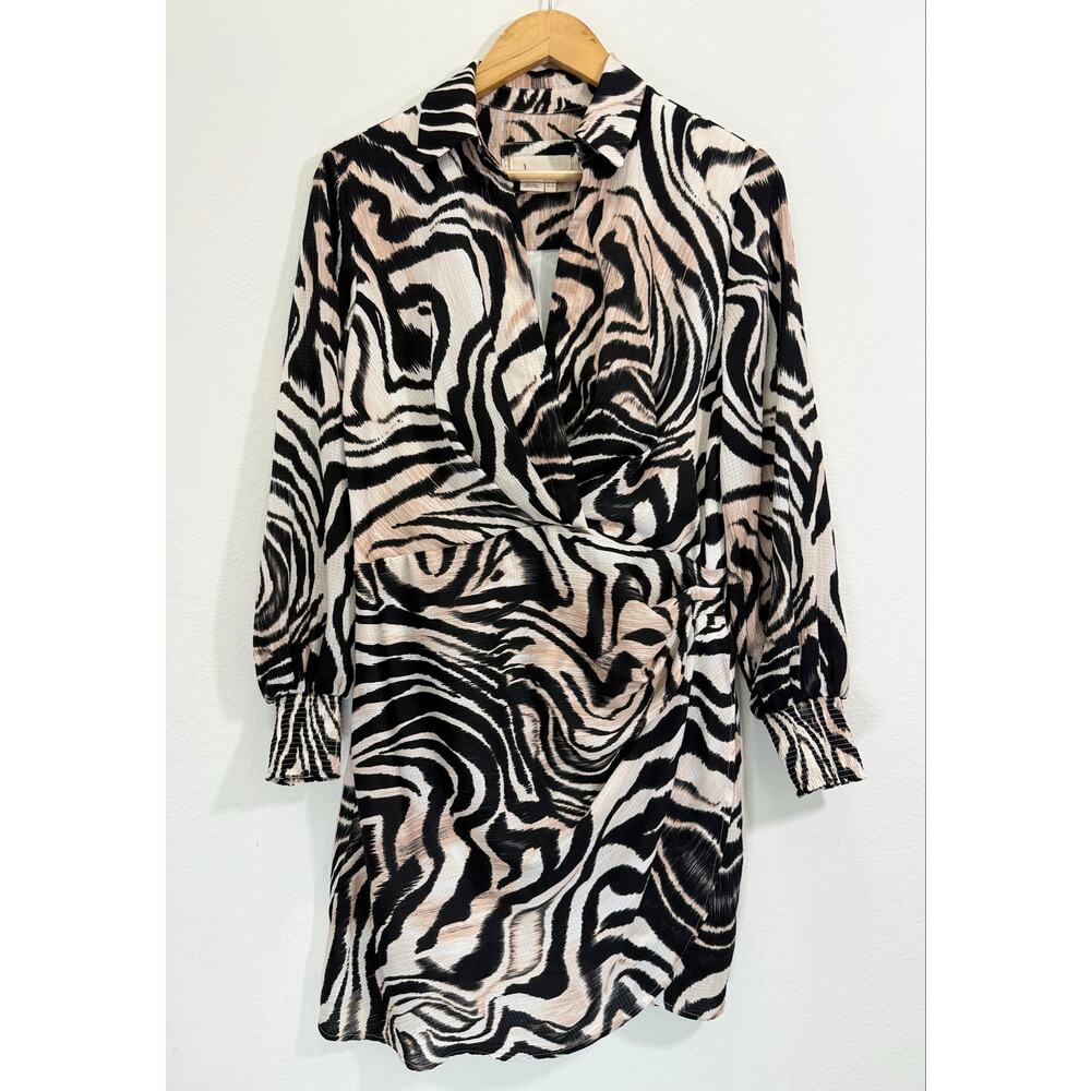 Anthropologie Zebra Animal Print Faux Wrap Mini Dress Long Sleeve Size 14 - Picture 5 of 14